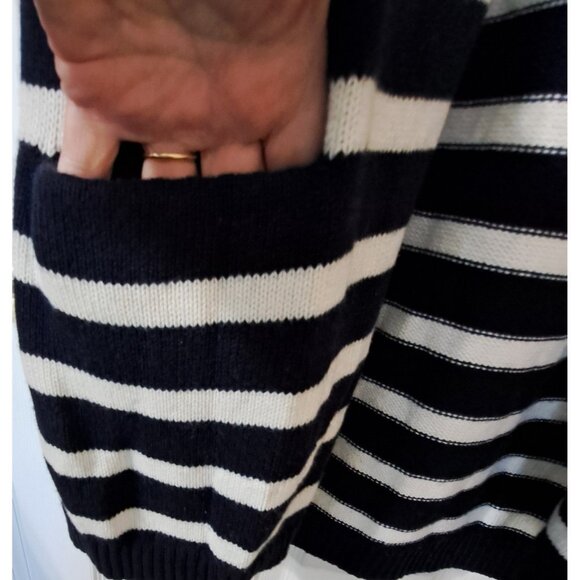 Talbots  M Navy White Raglan Sleeve Open Front Cardigan Striped Cashmere Blend - Picture 6 of 10